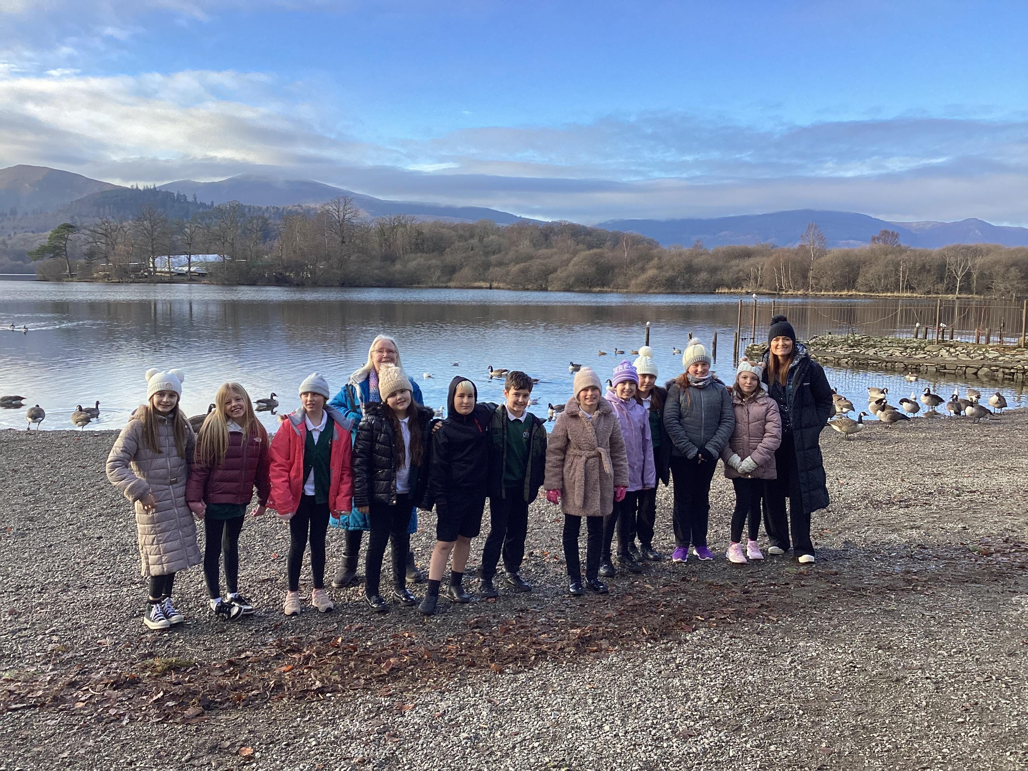 Derwentwater class standing beside thier namesake Lake Derwentwater 